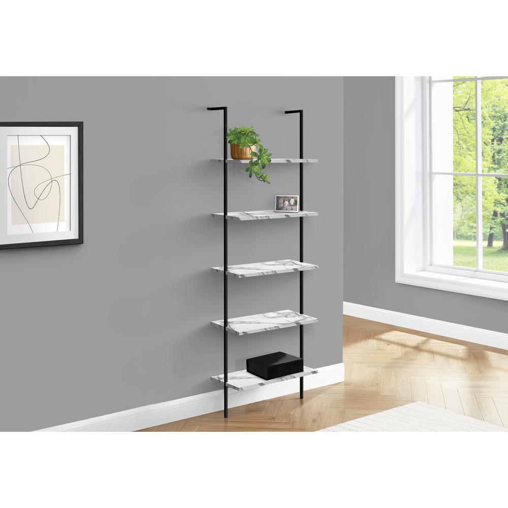 Bookshelf, Bookcase, Etagere, Ladder, 5 Tier, 72H, Office, Bedroom, White Marbl. Picture 9