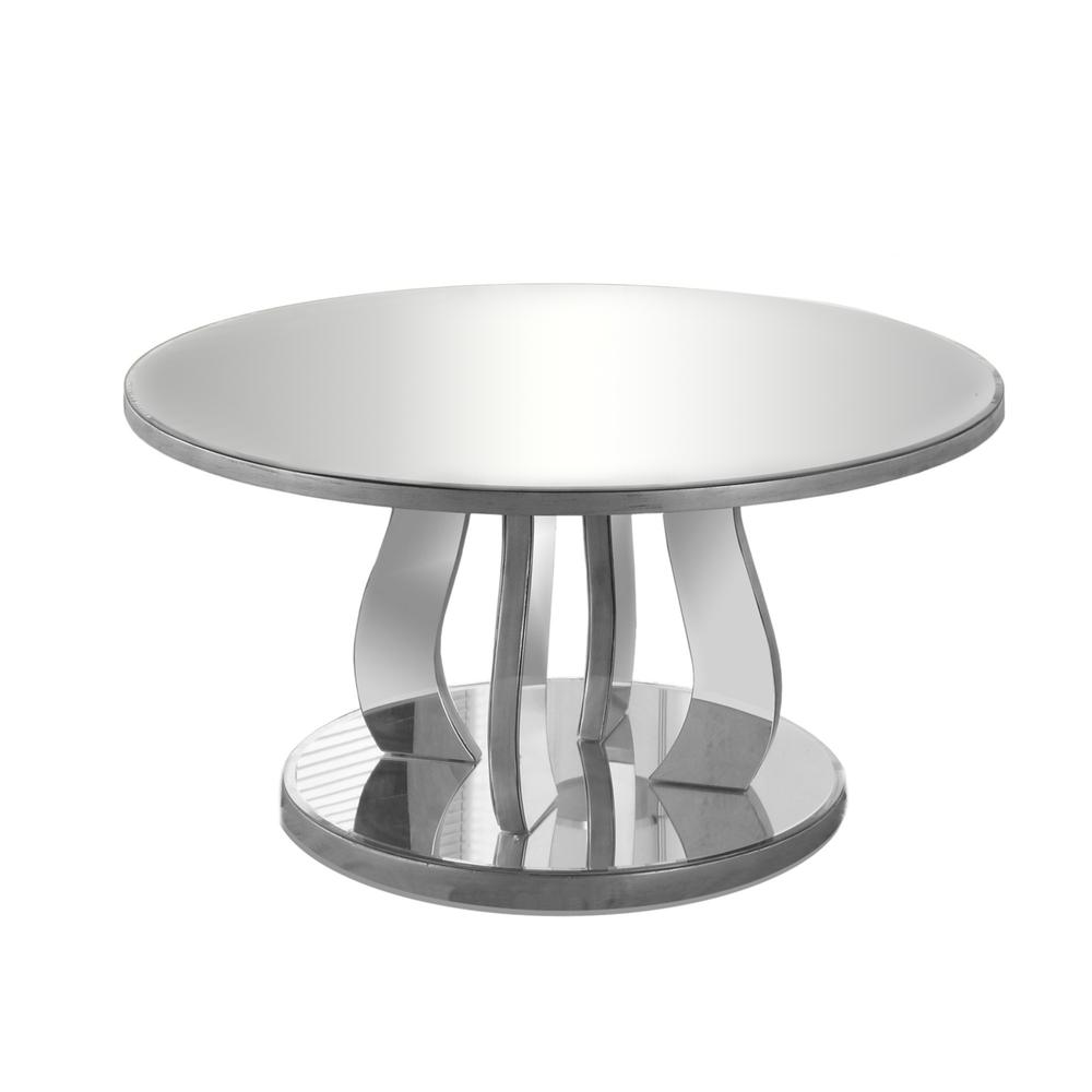Coffee Table, Accent, Cocktail, Round, Living Room, 36dia, Clear Mirror, Grey. Picture 1