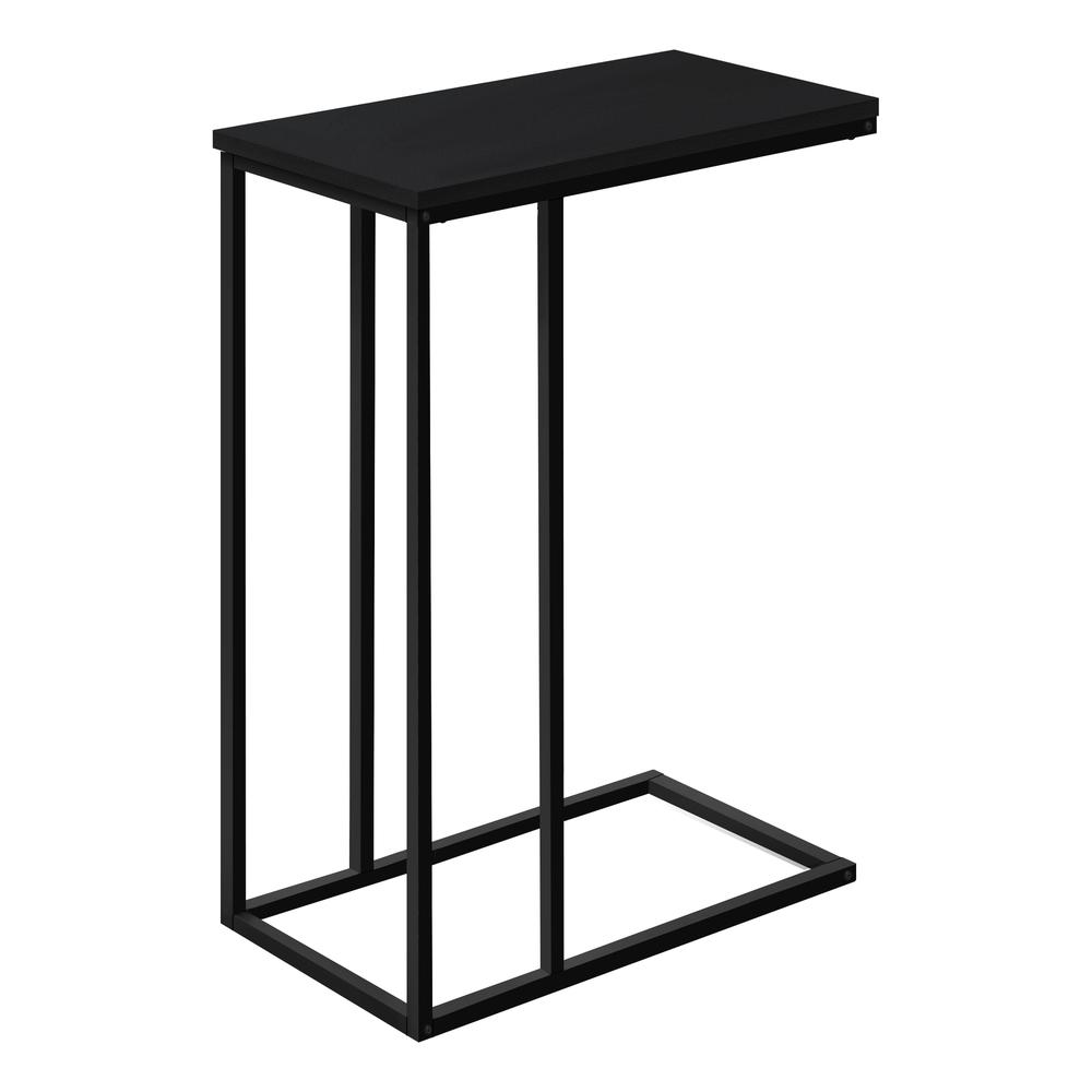 Accent Table, C-shaped, End, Side, Snack, Living Room, Bedroom, Black Laminate. Picture 1