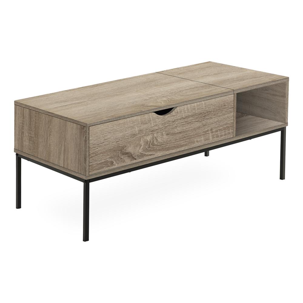 Coffee Table, 42 L, Rectangular, Cocktail, Lift-top, Dark Taupe, Black. Picture 1
