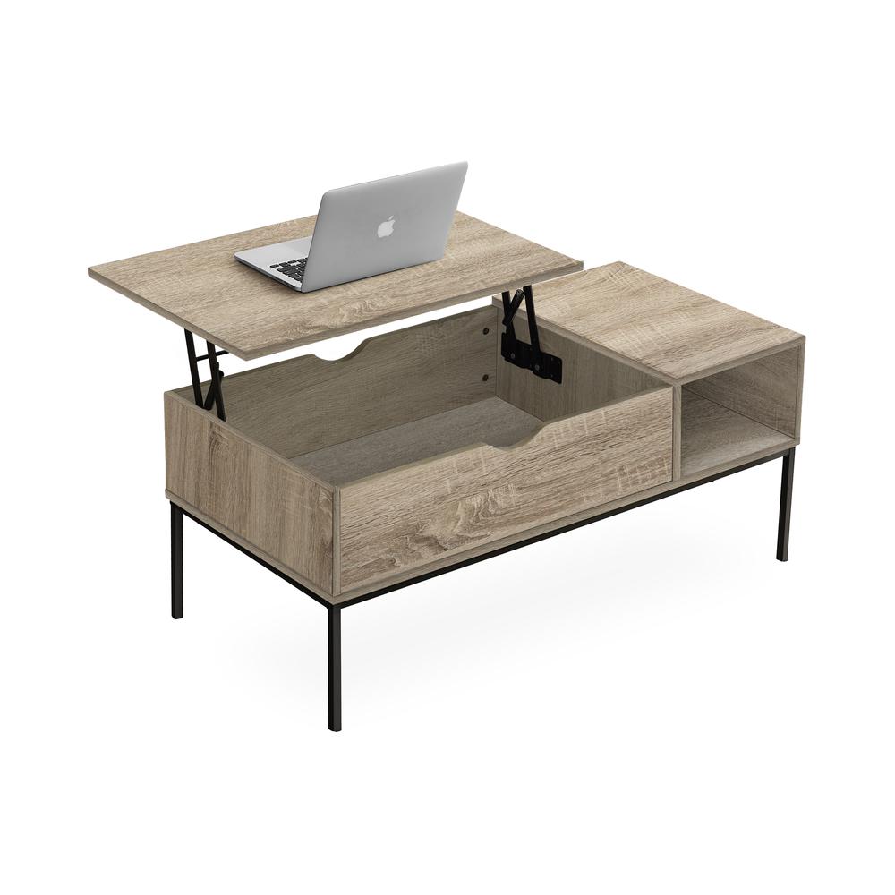 Coffee Table, 42 L, Rectangular, Cocktail, Lift-top, Dark Taupe, Black. Picture 2