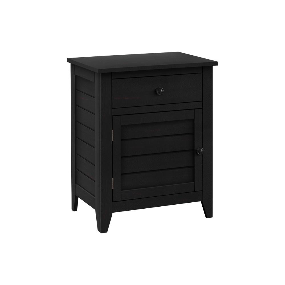 Accent Table, Nightstand, Storage Drawer, End, Side Table, Black Veneer. Picture 1