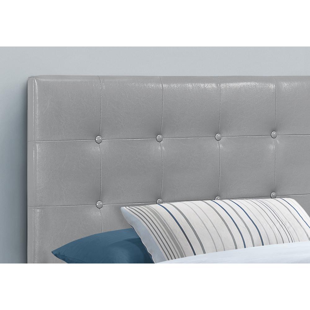 Bed, Headboard Only, Twin Size, Bedroom, Upholstered, Grey Leather Look. Picture 3