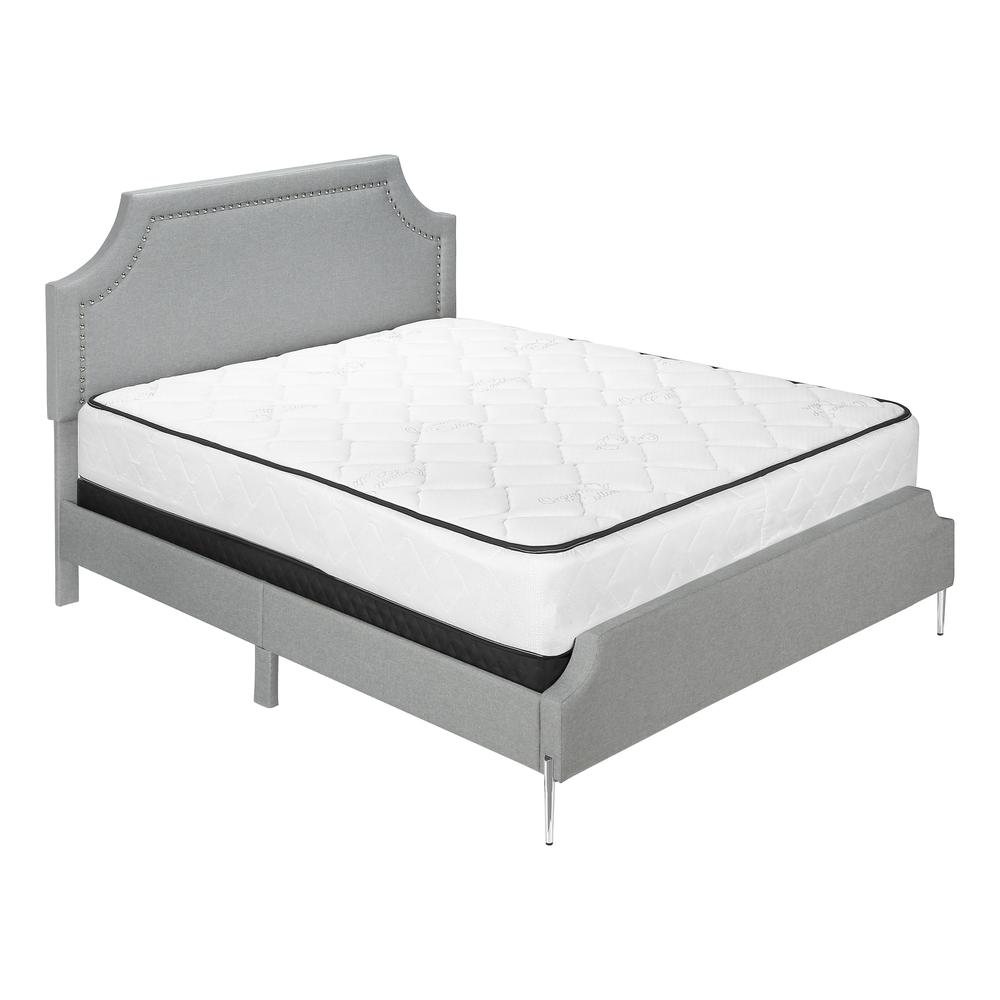 Bed, Queen Size, Bedroom, Upholstered, Grey Linen Look, Chrome. Picture 1