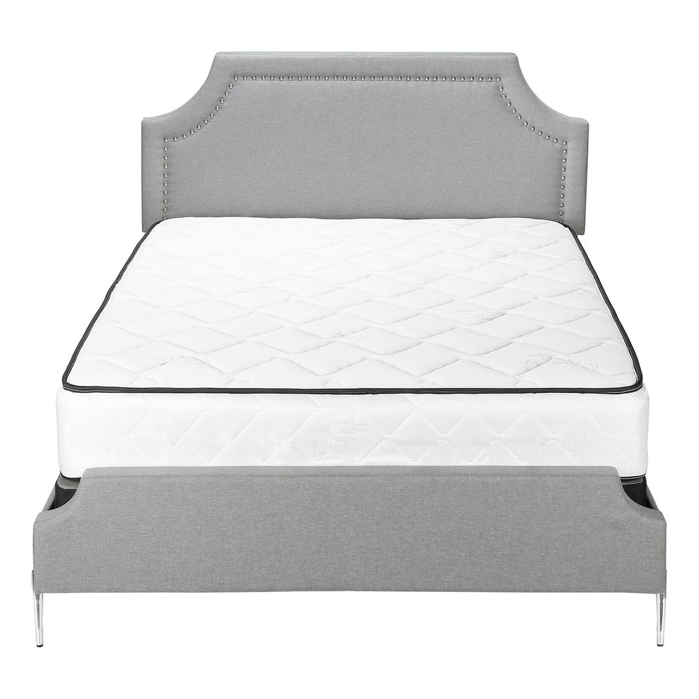 Bed, Queen Size, Bedroom, Upholstered, Grey Linen Look, Chrome. Picture 2