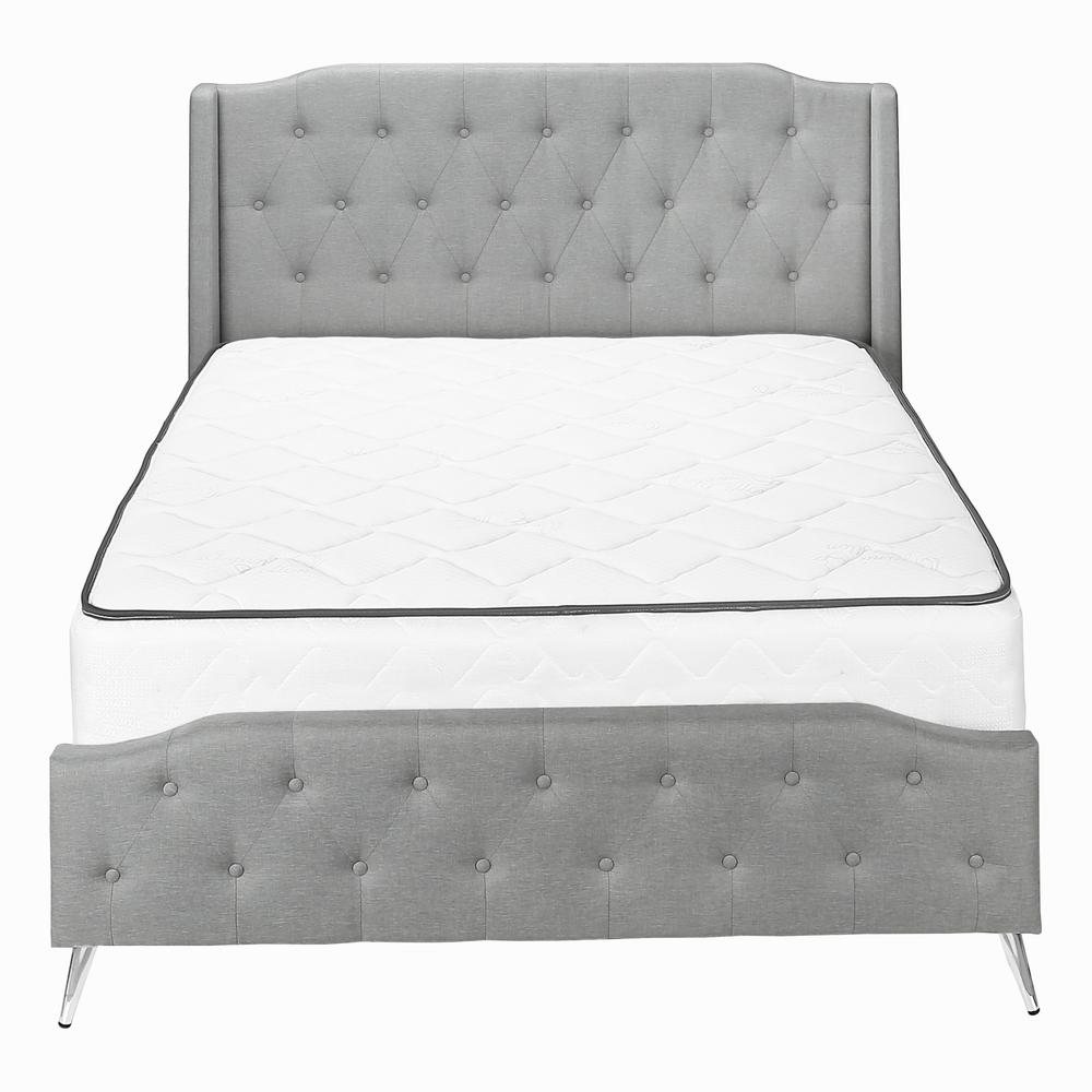Bed, Queen Size, Bedroom, Upholstered, Grey Linen Look, Chrome. Picture 2