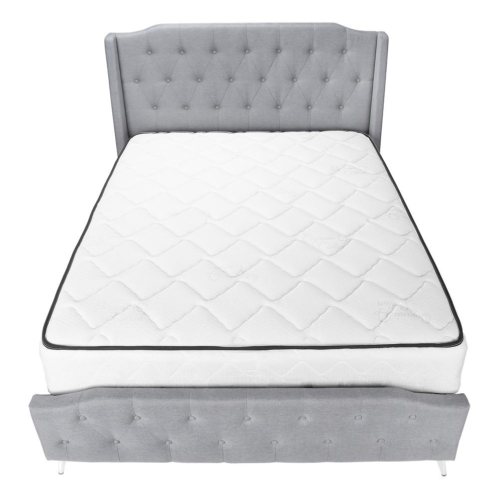 Bed, Queen Size, Bedroom, Upholstered, Grey Linen Look, Chrome. Picture 5