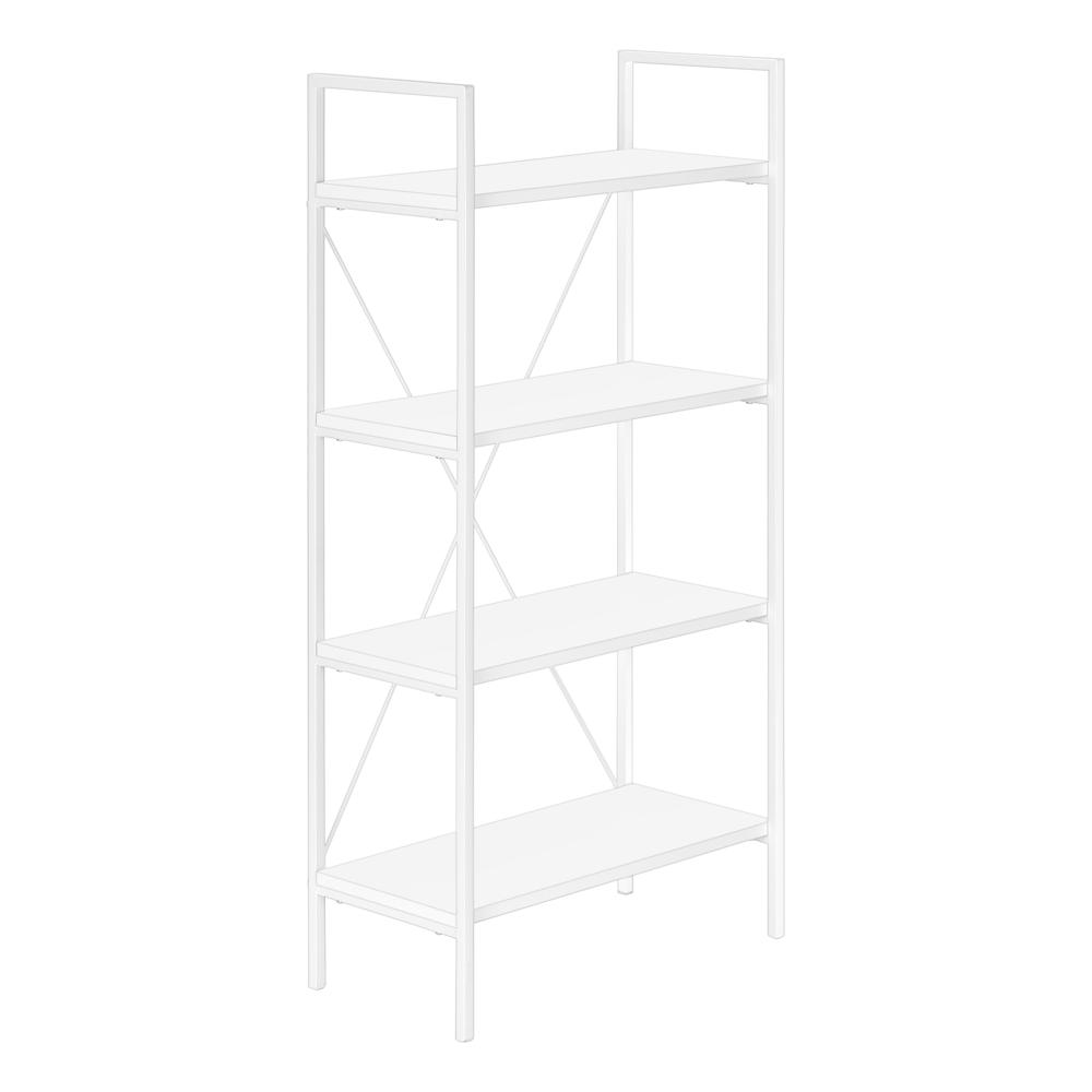 Bookshelf, Bookcase, 4 Tier, 48H, Office, Bedroom, White Laminate, White. Picture 1