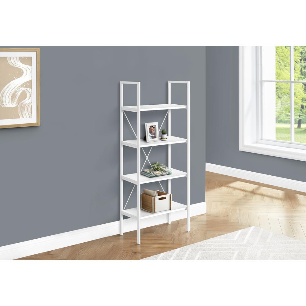 Bookshelf, Bookcase, 4 Tier, 48H, Office, Bedroom, White Laminate, White. Picture 9