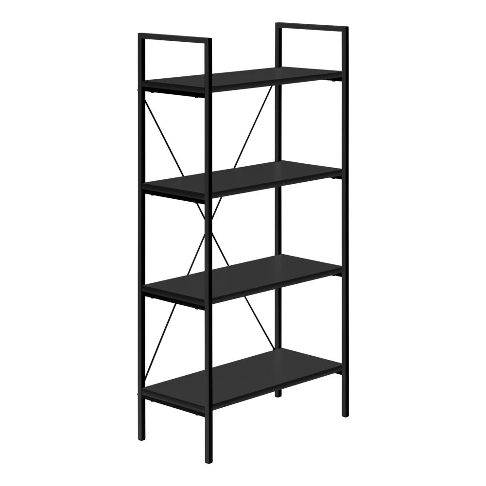 Bookshelf, Bookcase, 4 Tier, 48H, Office, Bedroom, Black Laminate, Black. Picture 1