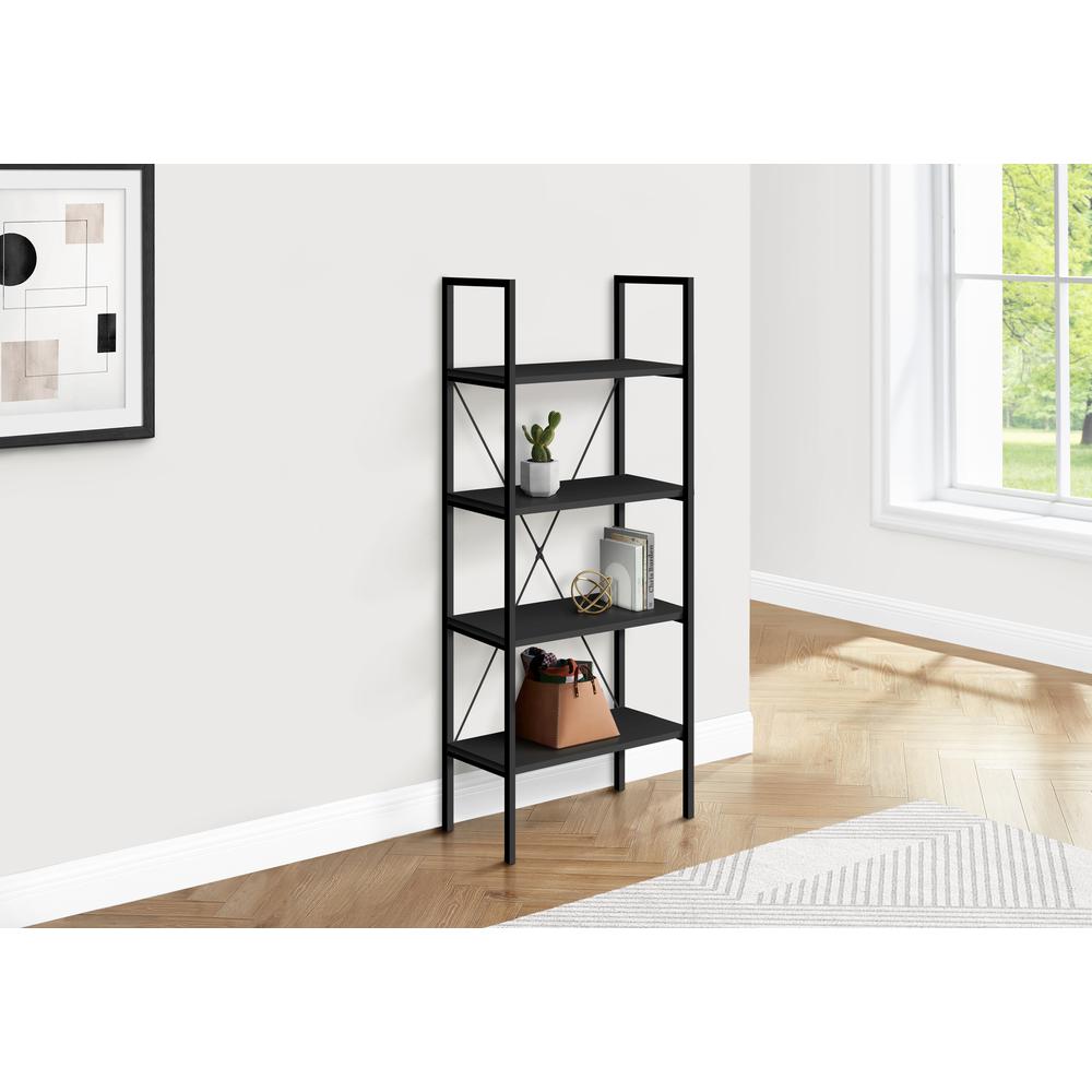 Bookshelf, Bookcase, 4 Tier, 48H, Office, Bedroom, Black Laminate, Black. Picture 9