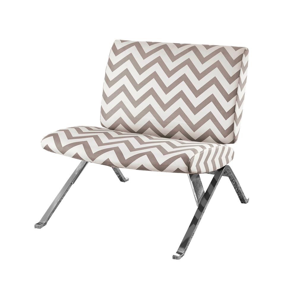 Accent Chair, Armless, Fabric, Living Room, Bedroom, Brown Fabric, Chrome. Picture 1