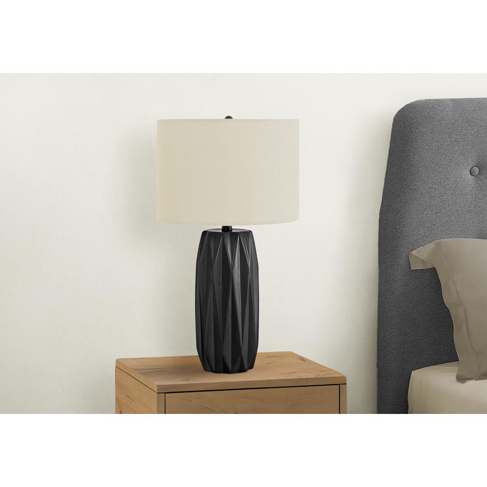 ="Lighting, 25""H, Table Lamp, Black Ceramic, Ivory / Cream Shade, Contemporary. Picture 6