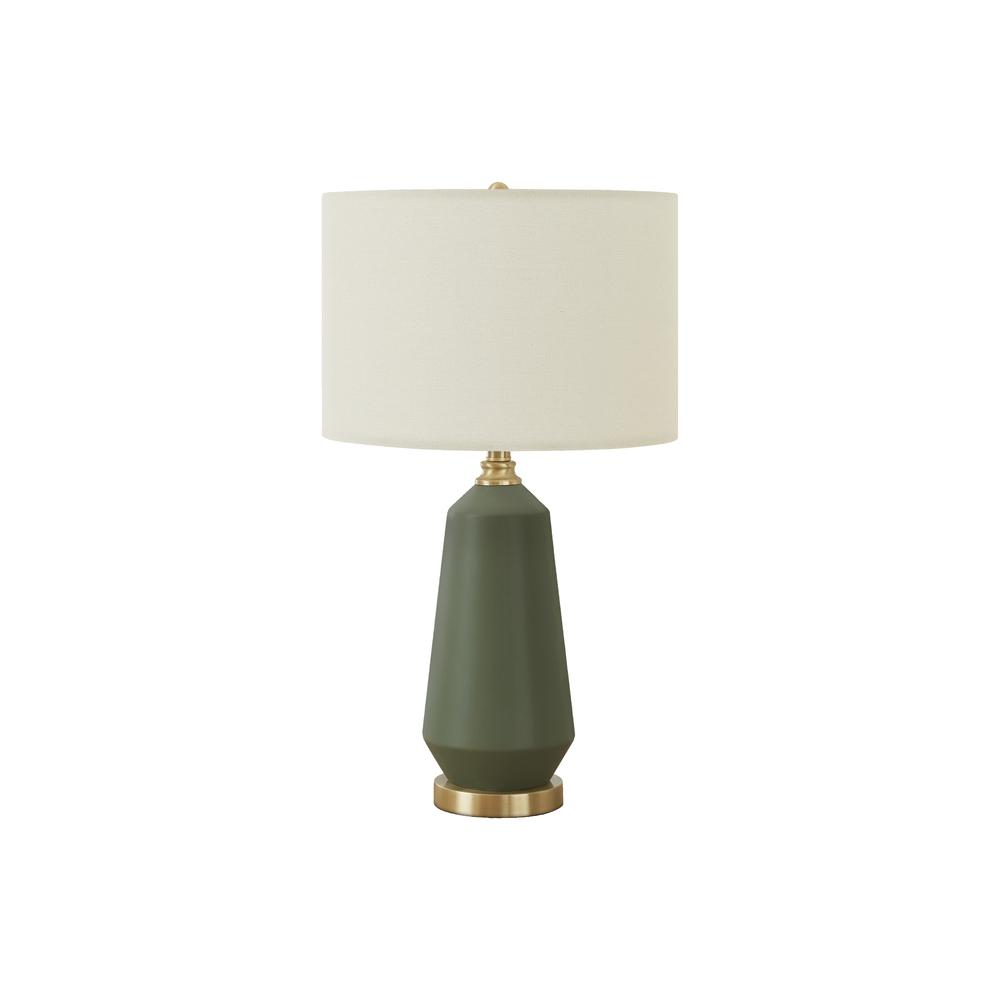 ="Lighting, 26""H, Table Lamp, Green Ceramic, Ivory / Cream Shade, Contemporary. Picture 1