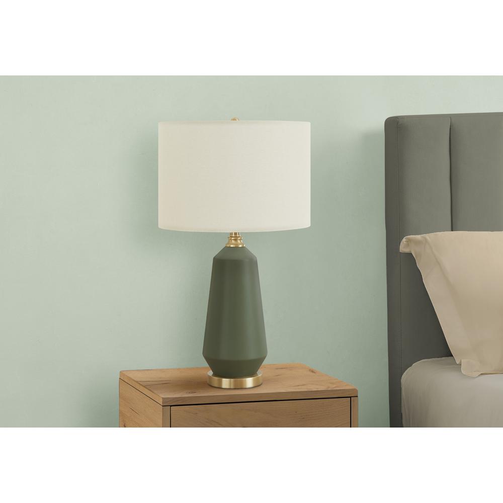="Lighting, 26""H, Table Lamp, Green Ceramic, Ivory / Cream Shade, Contemporary. Picture 6