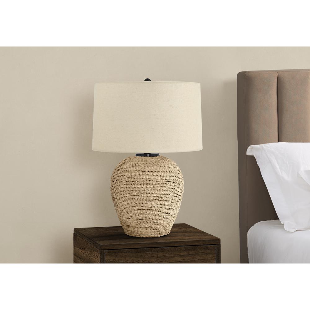Lighting, 25"H, Table Lamp, Rattan, Beige Shade, Transitional. Picture 6