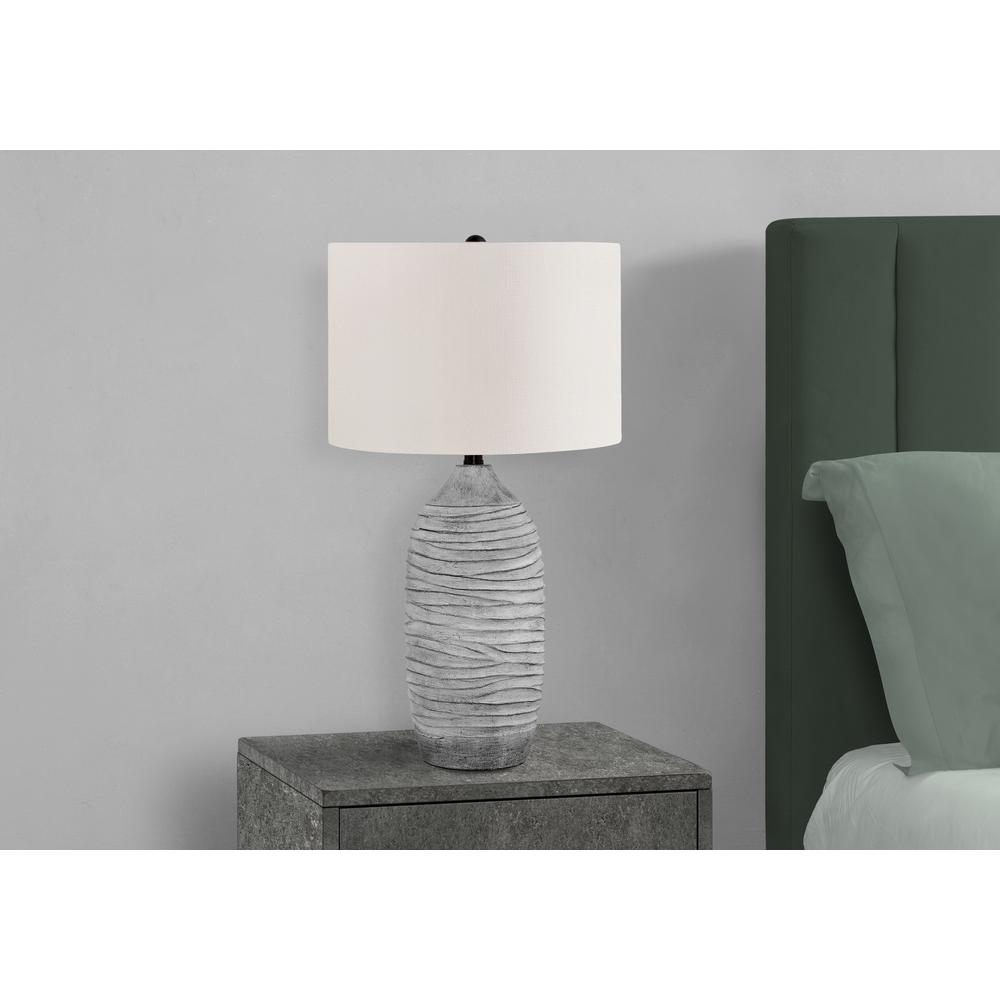 Lighting, 27"H, Table Lamp, Grey Resin, Ivory / Cream Shade, Modern. Picture 6