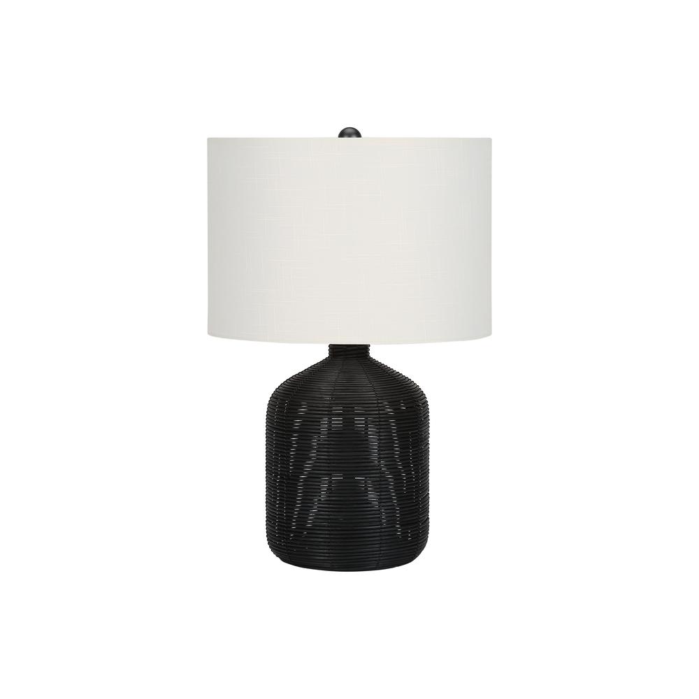 Lighting, 23"H, Table Lamp, Black Rattan, Ivory / Cream Shade, Modern. Picture 1