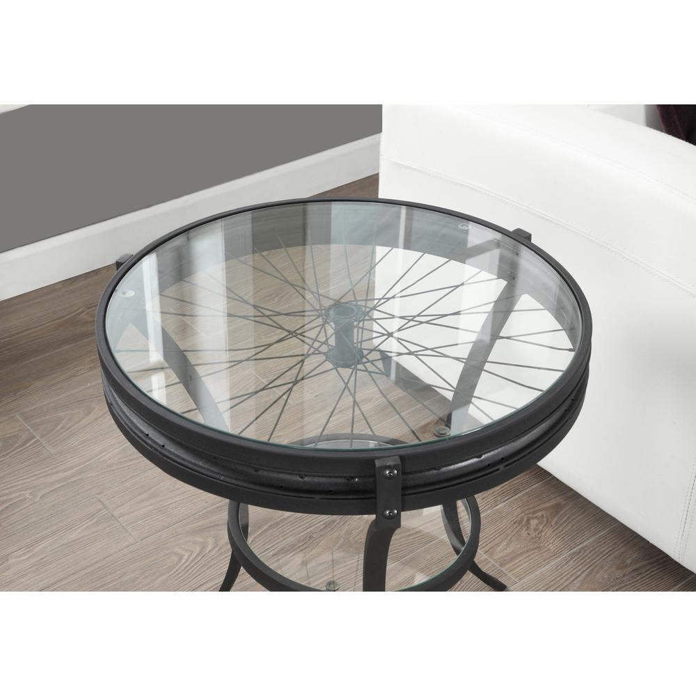 ACCENT TABLE - 22"DIA / BLACK WITH TEMPERED GLASS. Picture 3