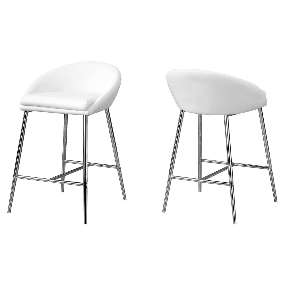 BARSTOOL - 2PCS / WHITE / CHROME BASE / COUNTER HEIGHT. The main picture.