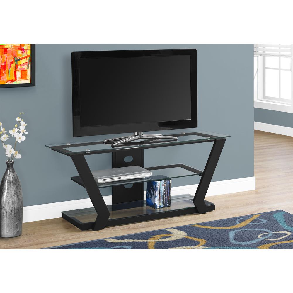 TV STAND - 48"L / BLACK METAL WITH TEMPERED GLASS. Picture 2