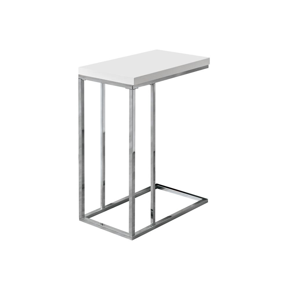 ACCENT TABLE - GLOSSY WHITE WITH CHROME METAL. Picture 1