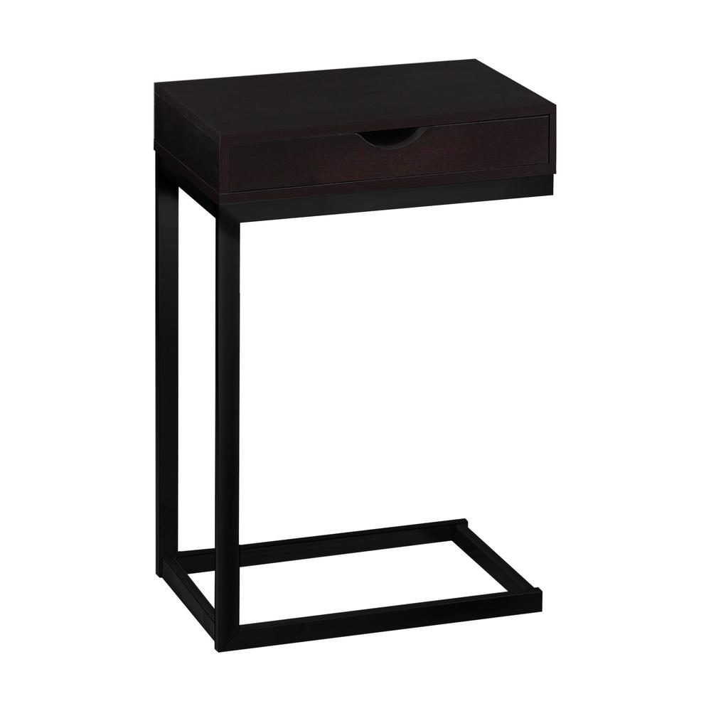 ACCENT TABLE - CAPPUCCINO / BLACK METAL WITH A DRAWER. Picture 1