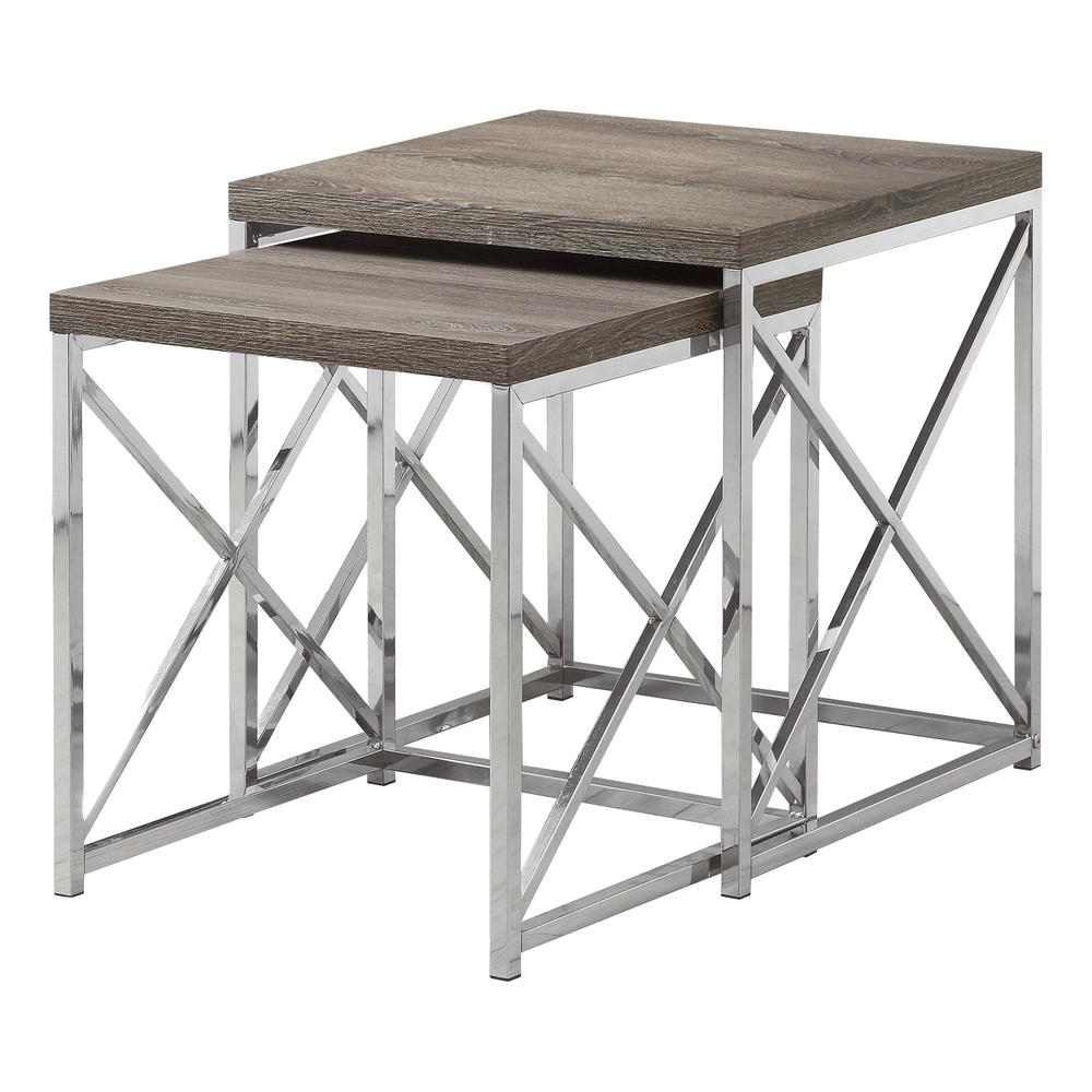 NESTING TABLE - 2PCS SET / DARK TAUPE WITH CHROME METAL. Picture 1