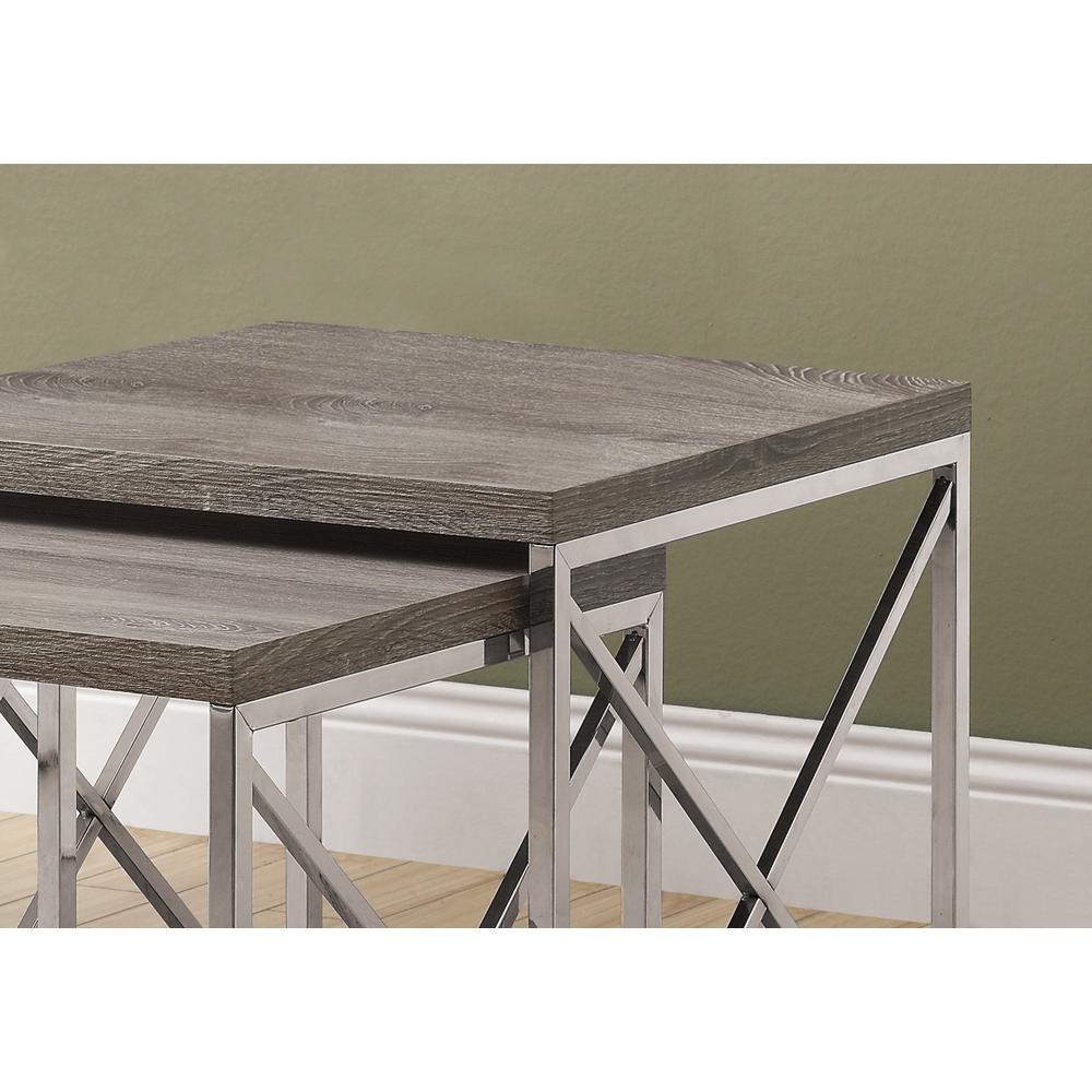 NESTING TABLE - 2PCS SET / DARK TAUPE WITH CHROME METAL. Picture 3