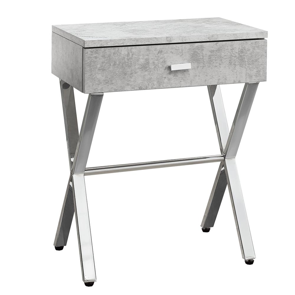 SIDE ACCENT TABLE - 24"H / GREY CEMENT / CHROME METAL WITH DRAWER. The main picture.
