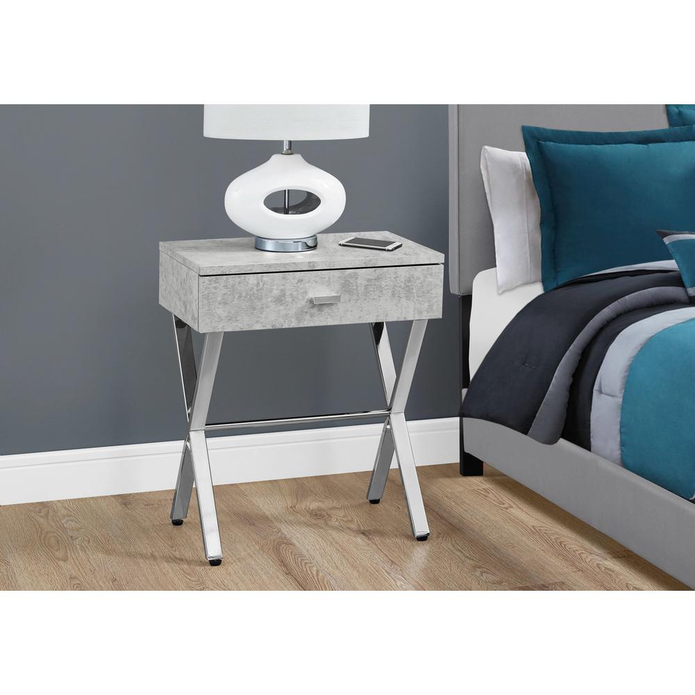 SIDE ACCENT TABLE - 24"H / GREY CEMENT / CHROME METAL WITH DRAWER. Picture 3