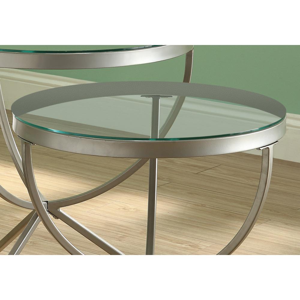 ROUND NESTING TABLE - 2PCS SET / SILVER WITH TEMPERED GLASS. Picture 3