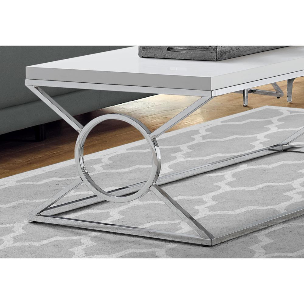 COFFEE TABLE  - GLOSSY WHITE WITH CHROME METAL. Picture 3