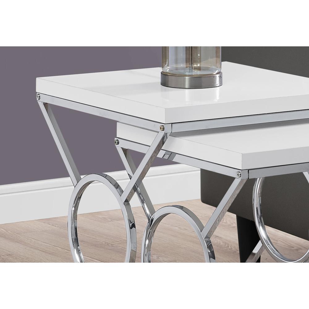 NESTING TABLE  - 2PCS SET / GLOSSY WHITE / CHROME METAL. Picture 3
