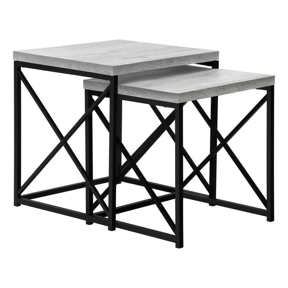 NESTING TABLE - 2PCS SET / GREY RECLAIMED WOOD / BLACK. The main picture.