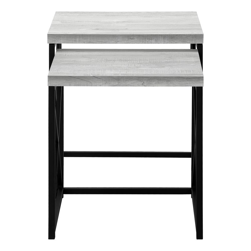 NESTING TABLE - 2PCS SET / GREY RECLAIMED WOOD / BLACK. Picture 6