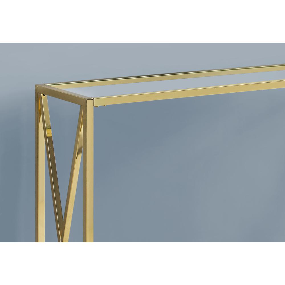 ACCENT TABLE - 42"L / GOLD METAL WITH TEMPERED GLASS. Picture 3