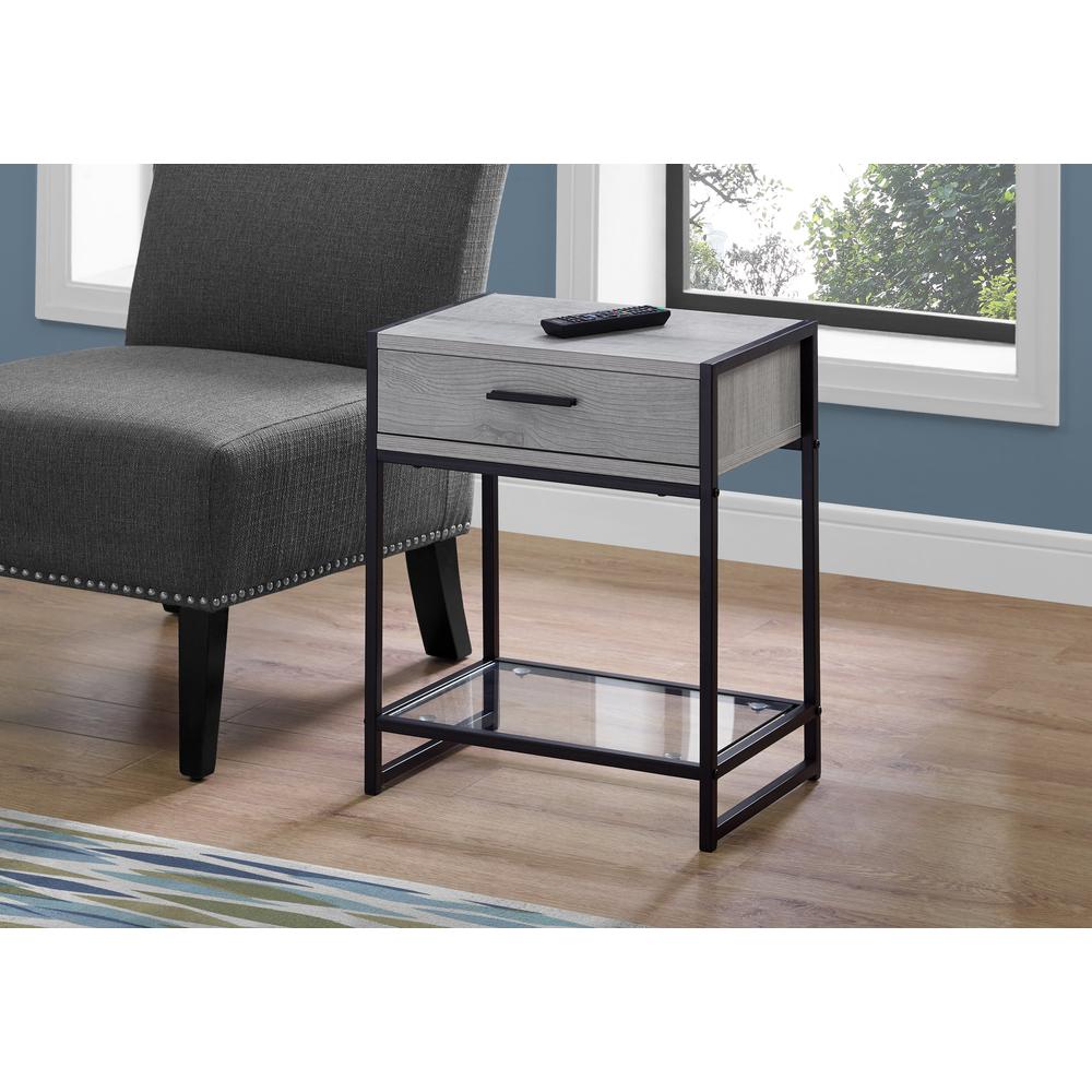 ACCENT TABLE - 22"H / GREY / BLACK METAL / TEMPERED GLASS. Picture 1