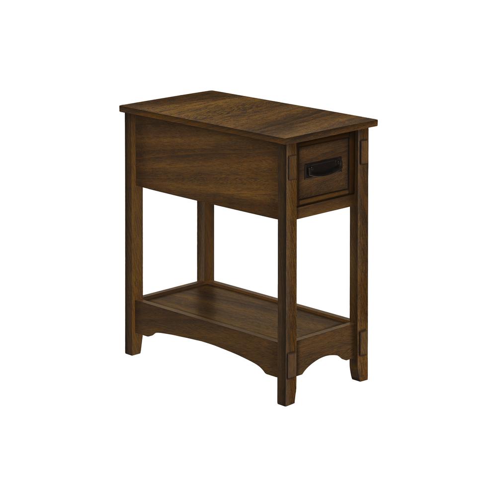 Accent Table, 2 Tier, Narrow, Storage Drawer, Brown Veneer, Transitional. Picture 1