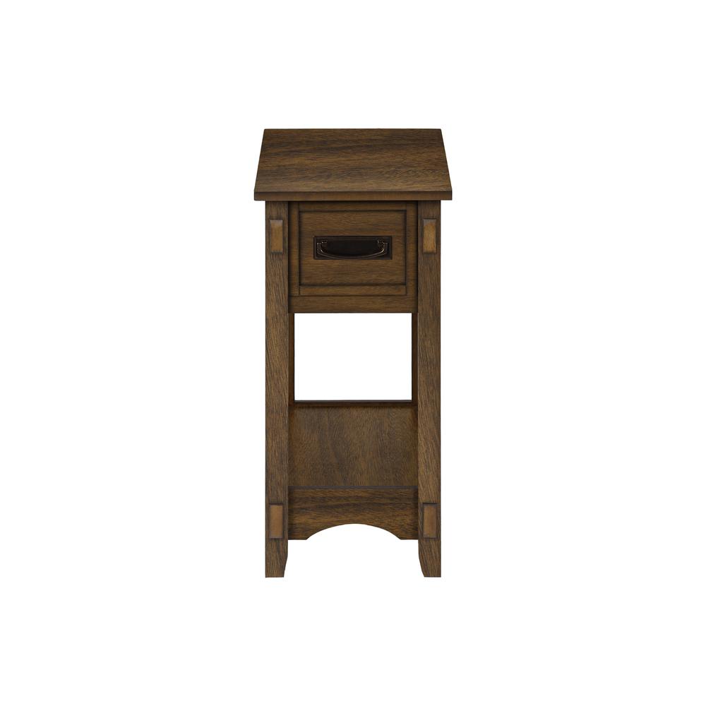 Accent Table, 2 Tier, Narrow, Storage Drawer, Brown Veneer, Transitional. Picture 3