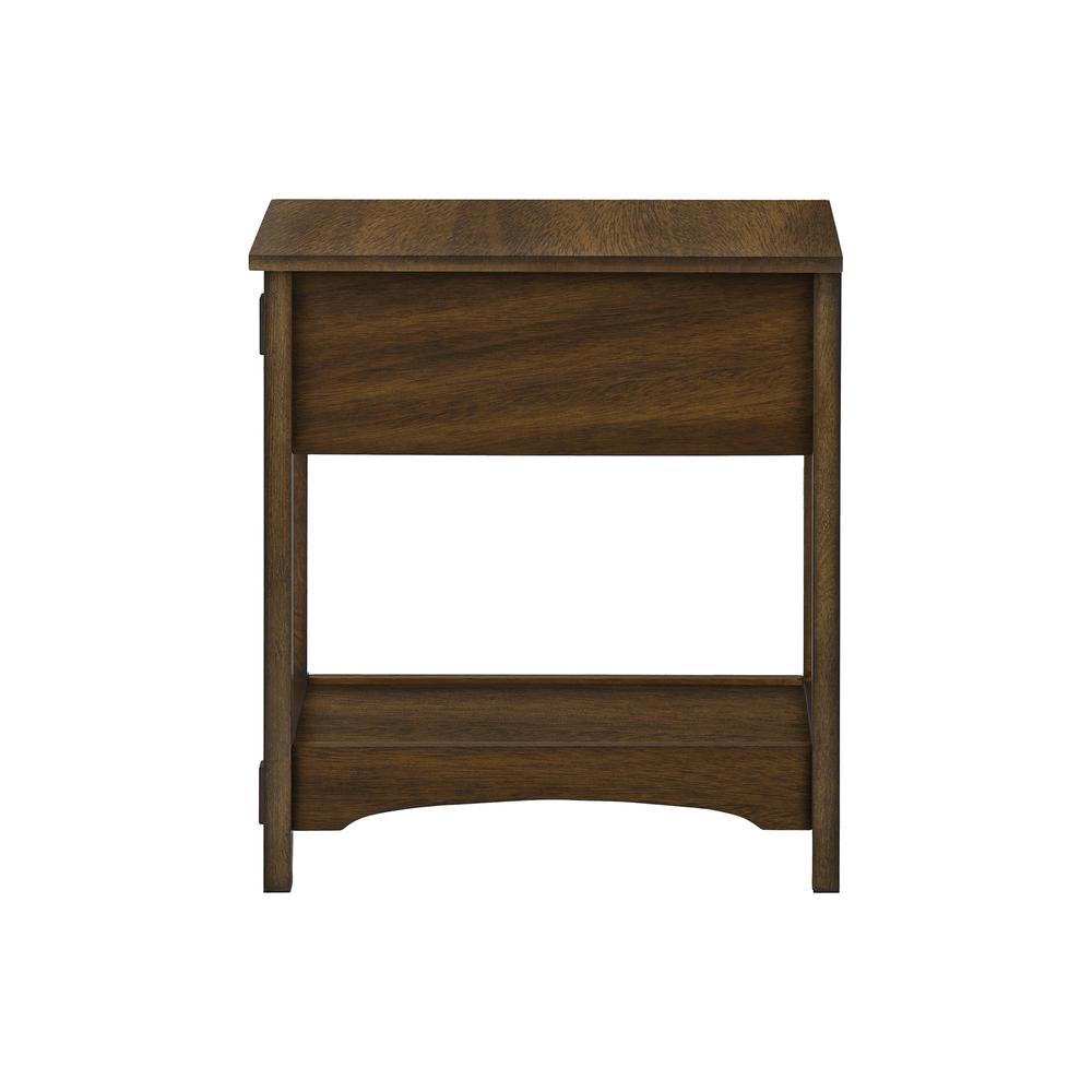 Accent Table, 2 Tier, Narrow, Storage Drawer, Brown Veneer, Transitional. Picture 4