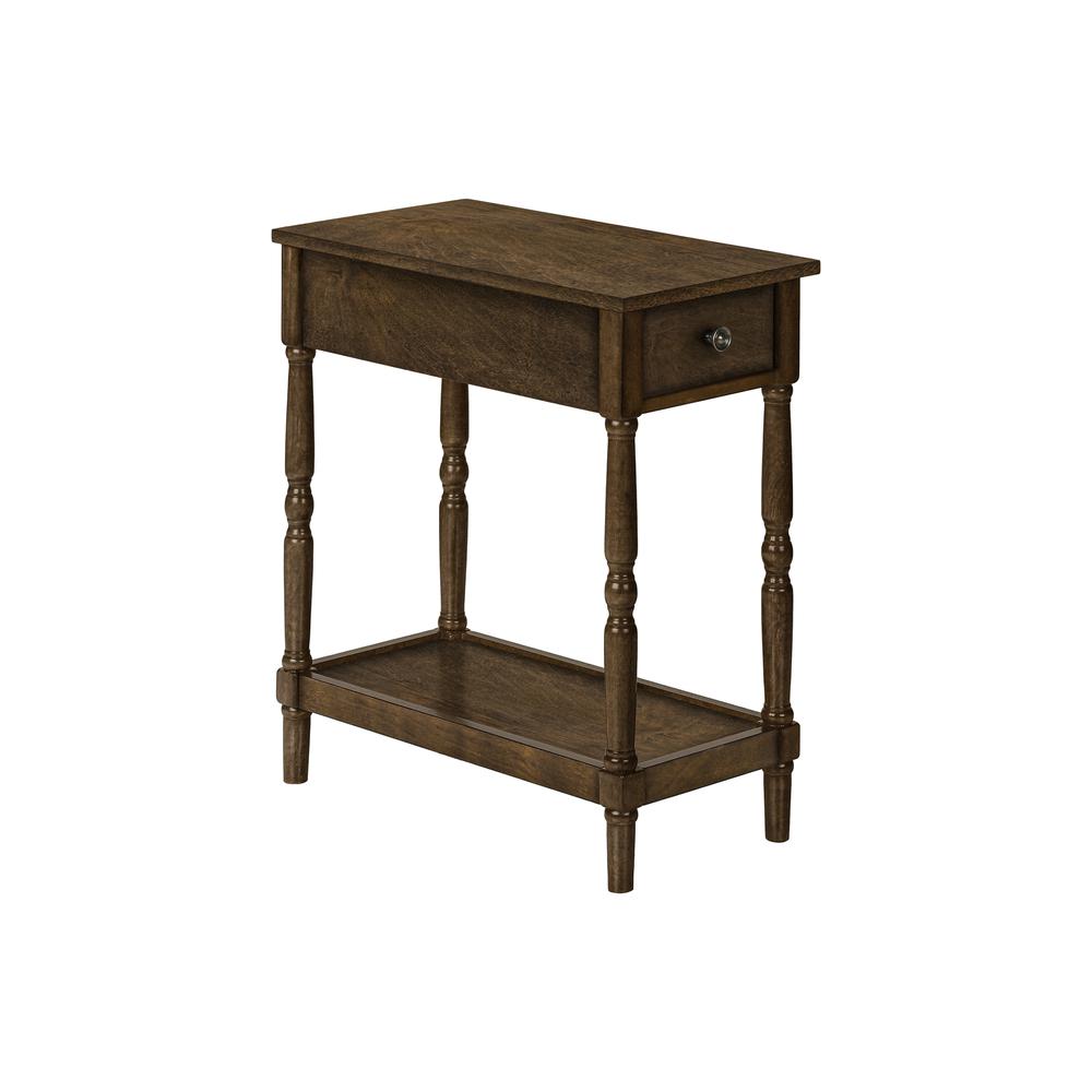 Accent Table, 2 Tier, Narrow, Lamp, Storage Drawer, Brown Veneer, Traditional. Picture 1