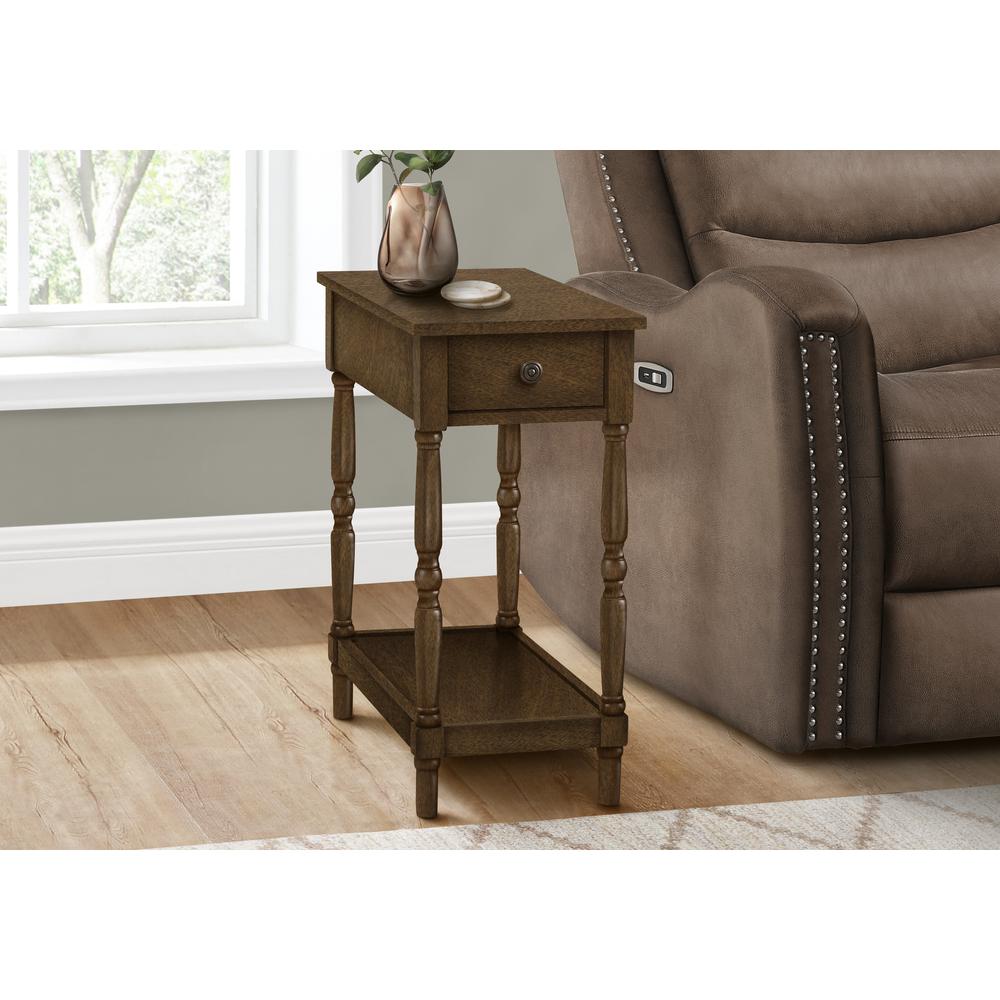 Accent Table, 2 Tier, Narrow, Lamp, Storage Drawer, Brown Veneer, Traditional. Picture 10