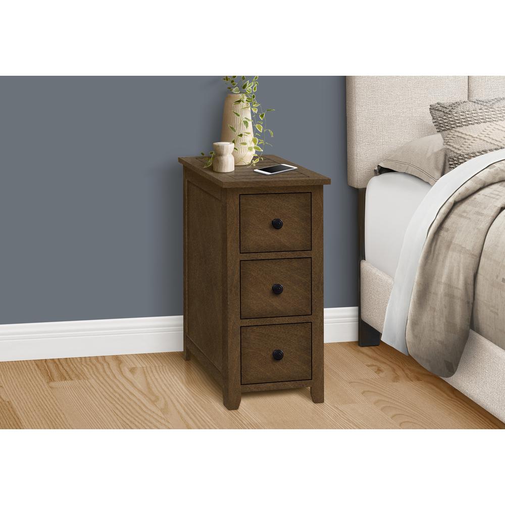 Accent Table, Narrow, Storage Drawer, Lamp, Brown Veneer, Transitional. Picture 11