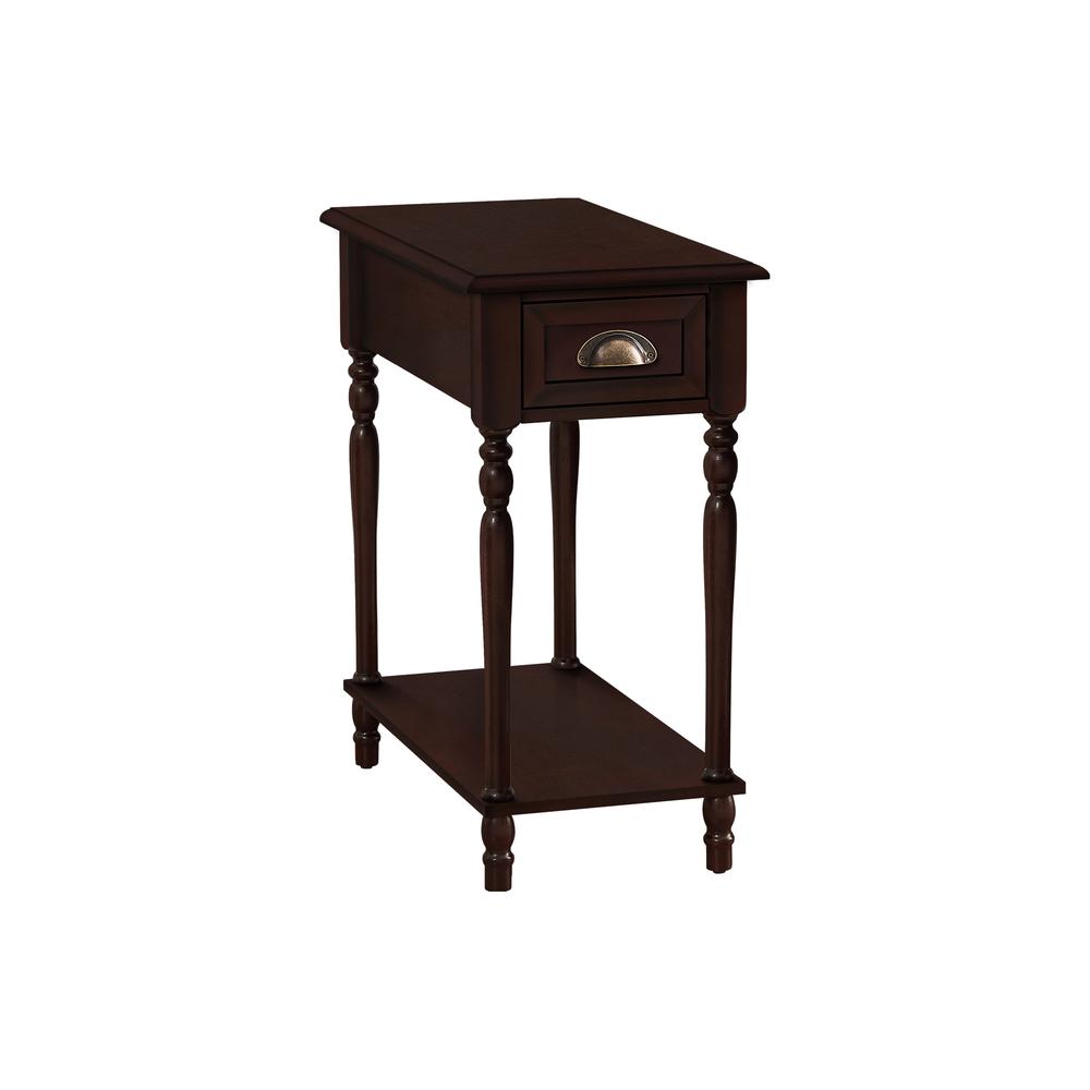 Accent Table, 2 Tier, Narrow, Lamp, Storage Drawer, Brown Veneer, Traditional. Picture 1