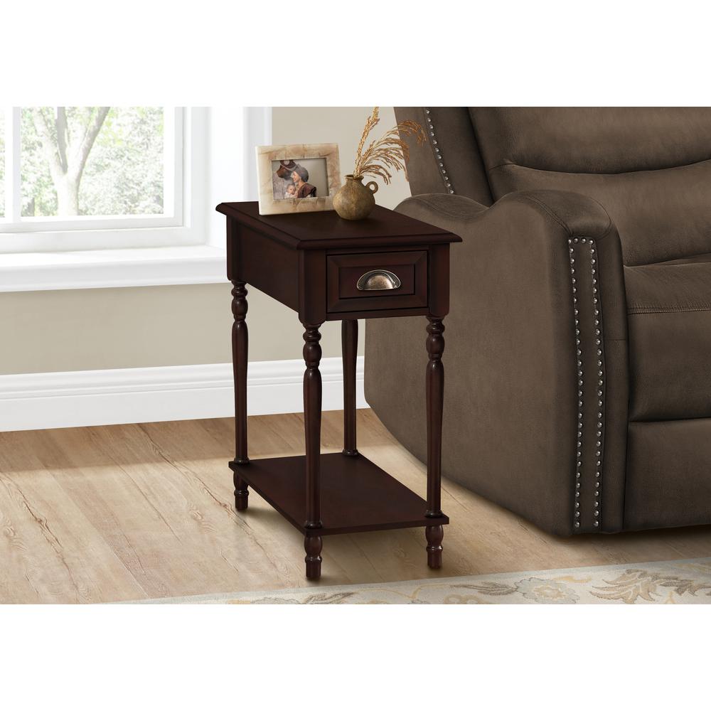 Accent Table, 2 Tier, Narrow, Lamp, Storage Drawer, Brown Veneer, Traditional. Picture 3