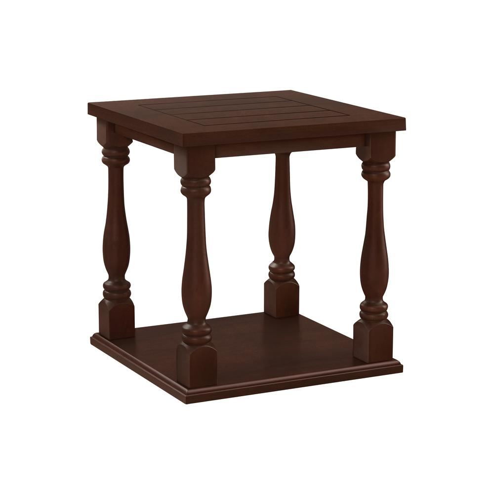 Accent Table, 2 Tier, Square, Lamp, Brown Veneer, Traditional. Picture 1