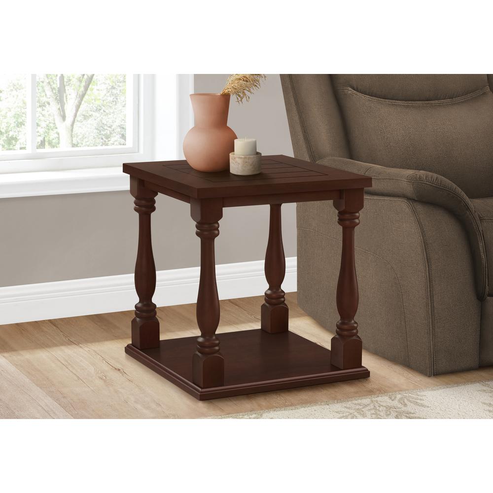 Accent Table, 2 Tier, Square, Lamp, Brown Veneer, Traditional. Picture 3