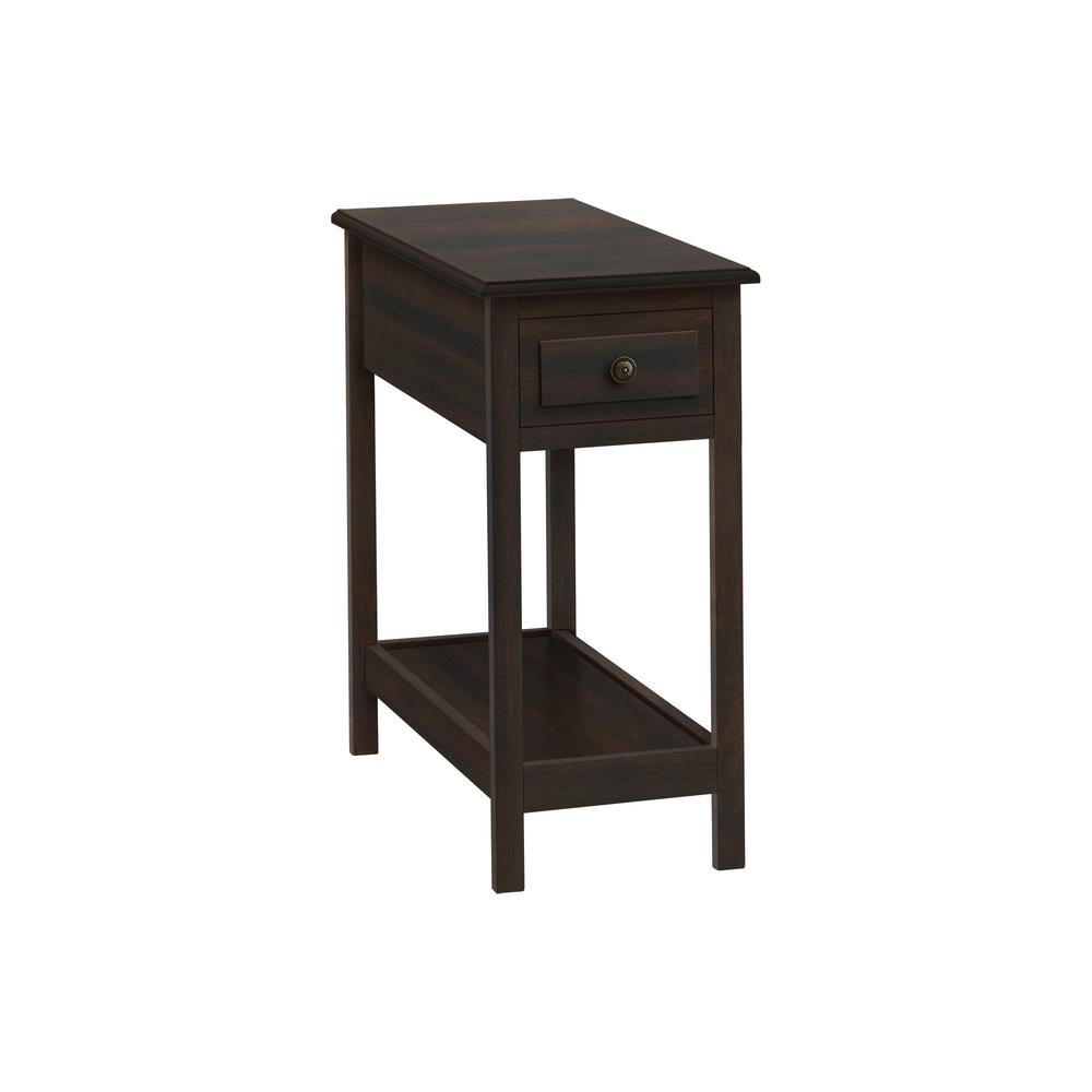 Accent Table, 2 Tier, Narrow, Storage Drawer, Lamp, Brown Veneer, Transitional. Picture 1