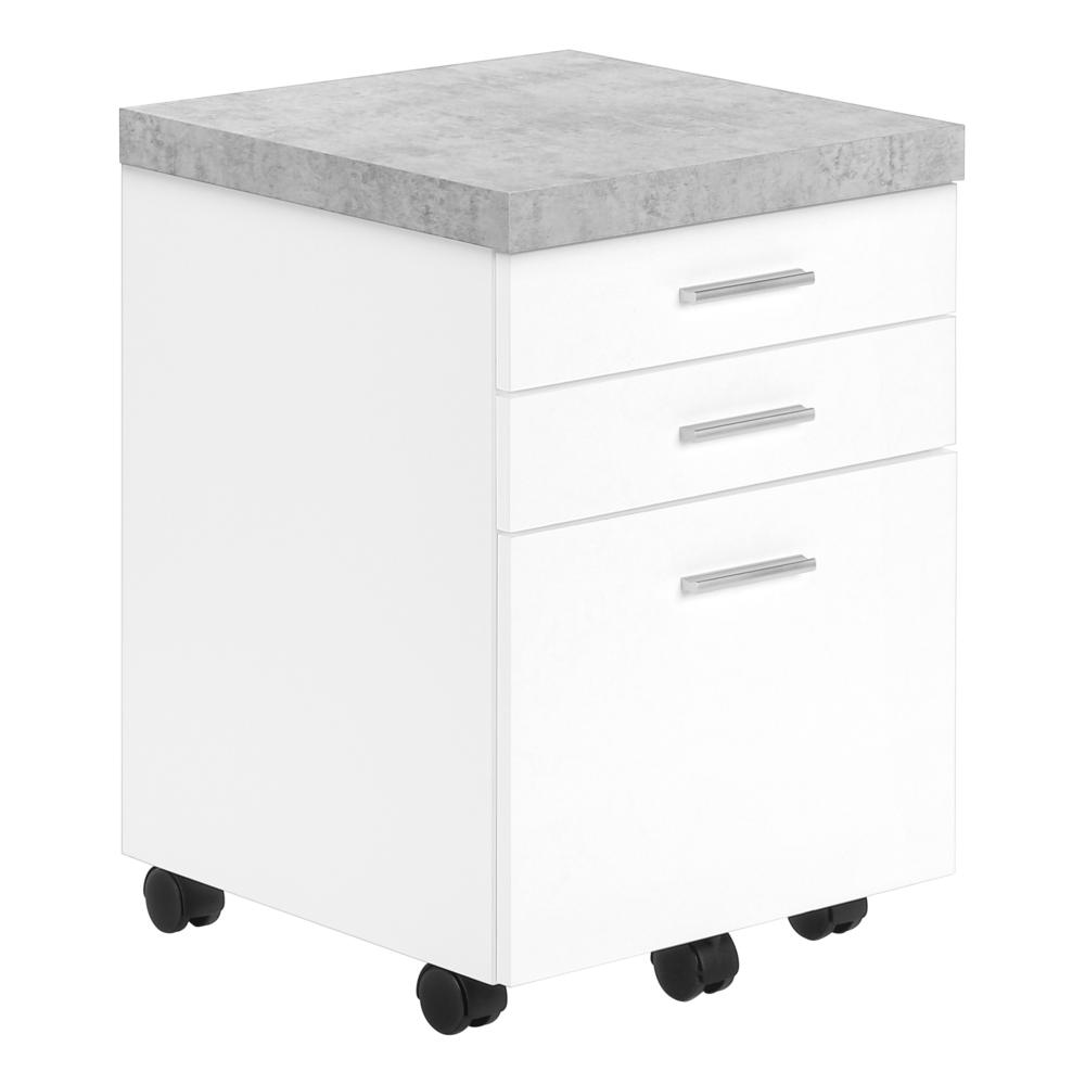 FILING CABINET - 3 DRAWER / WHITE / CEMENT-LOOK ON CASTOR. The main picture.